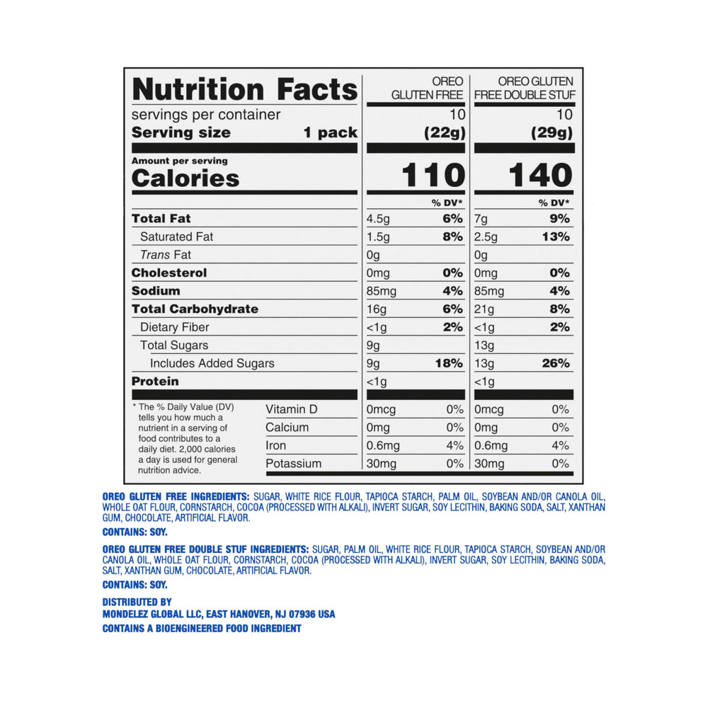 OREO gluten-free double stuf sandwich cookies in a snack pack for sharing.
