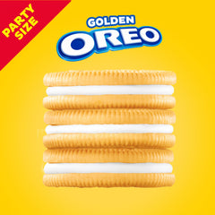 OREO Golden Sandwich Cookies party-size pack demonstrates easy-pull tab freshness.