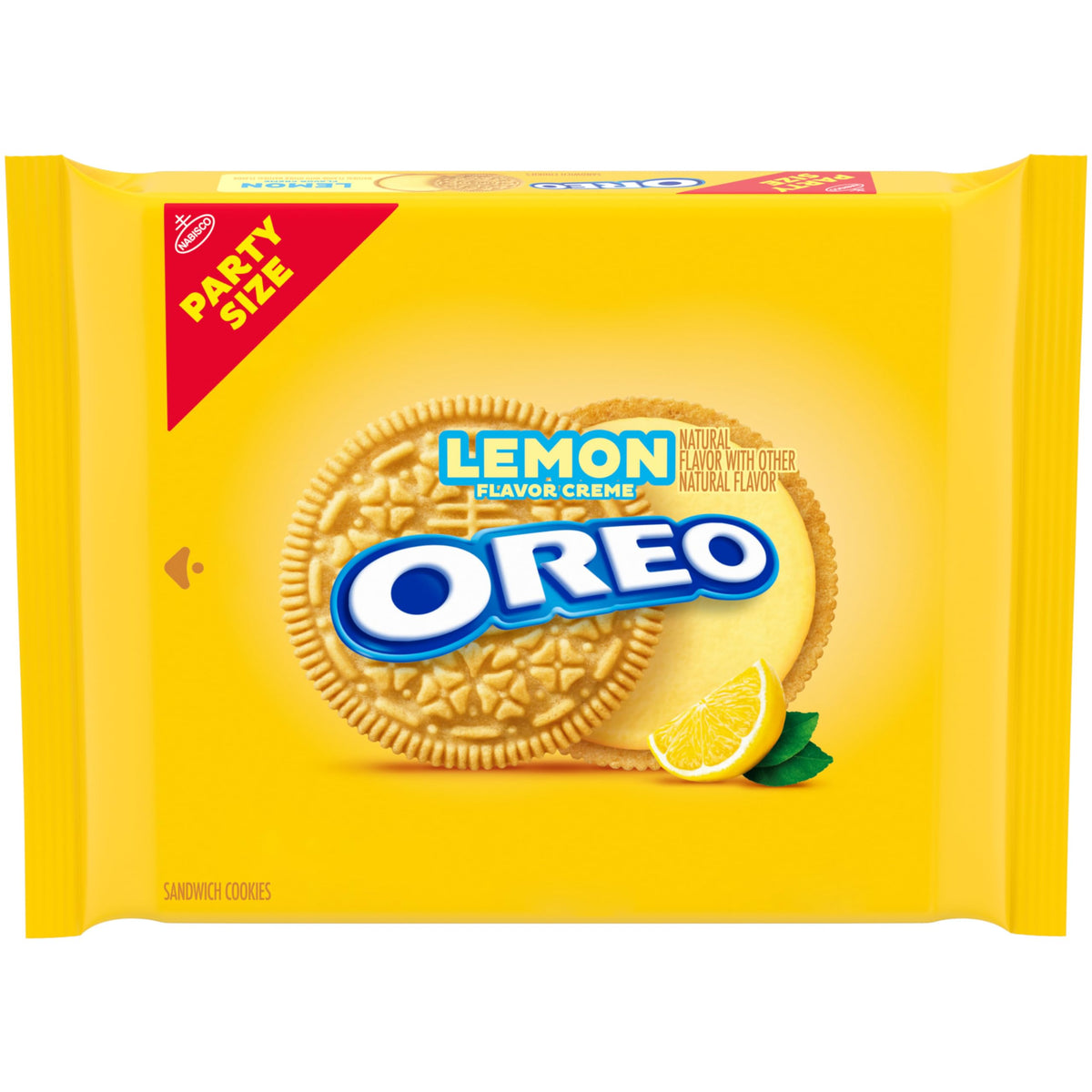 OREO Lemon Creme cookies in party pack close-up, ideal for sharing at gatherings