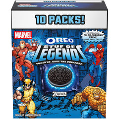 Oreo MARVEL Stuf of Legends pack front, Marvel-themed snack time ready.