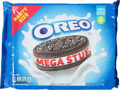 Open party-size pack of OREO Mega Stuf on a snack spread