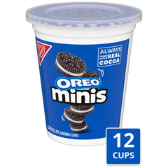 OREO Minis bite-sized cookies in a reclosable cup, keeps cookies fresh