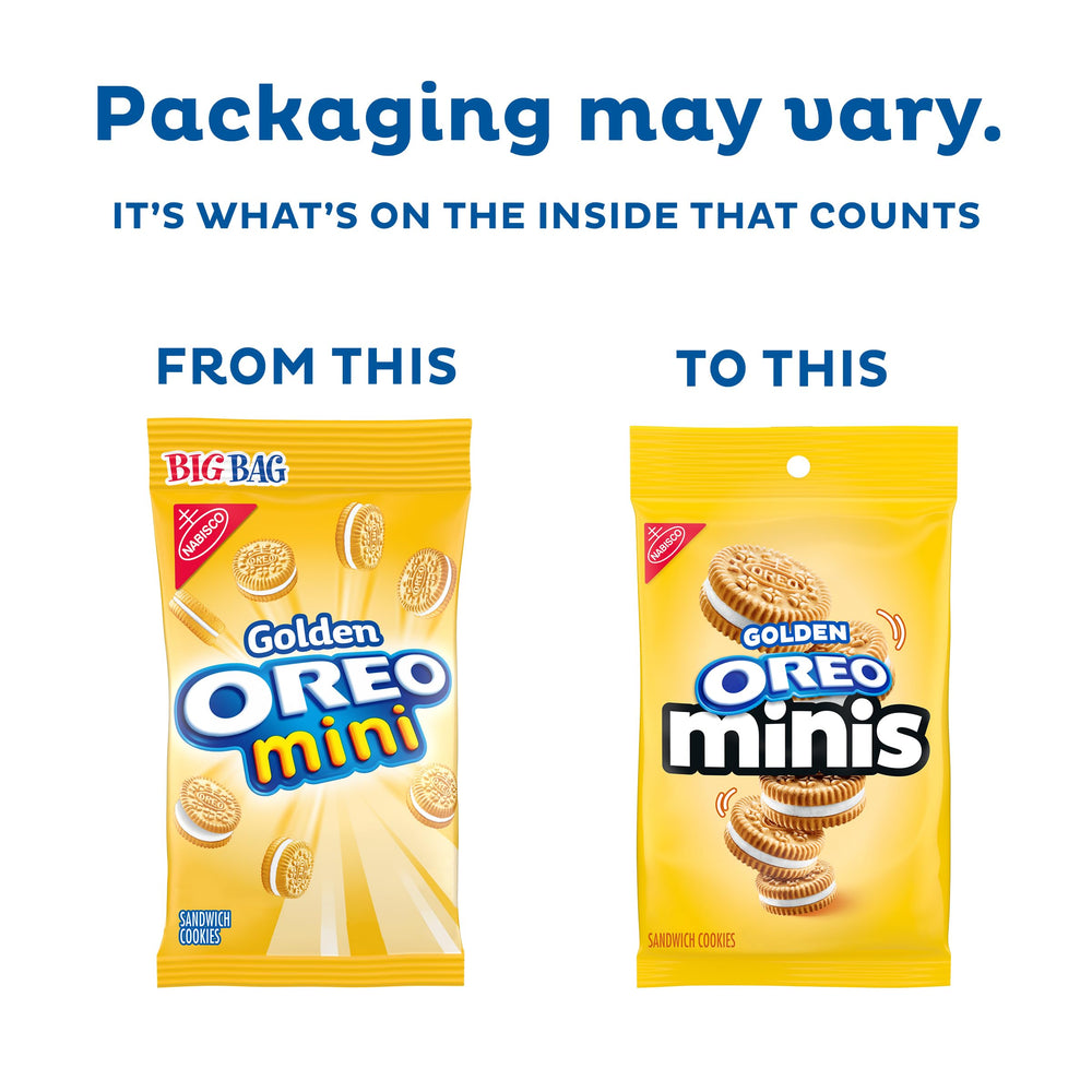 OREO Minis Golden cookie close-up showing creamy filling for crave-worthy moments.