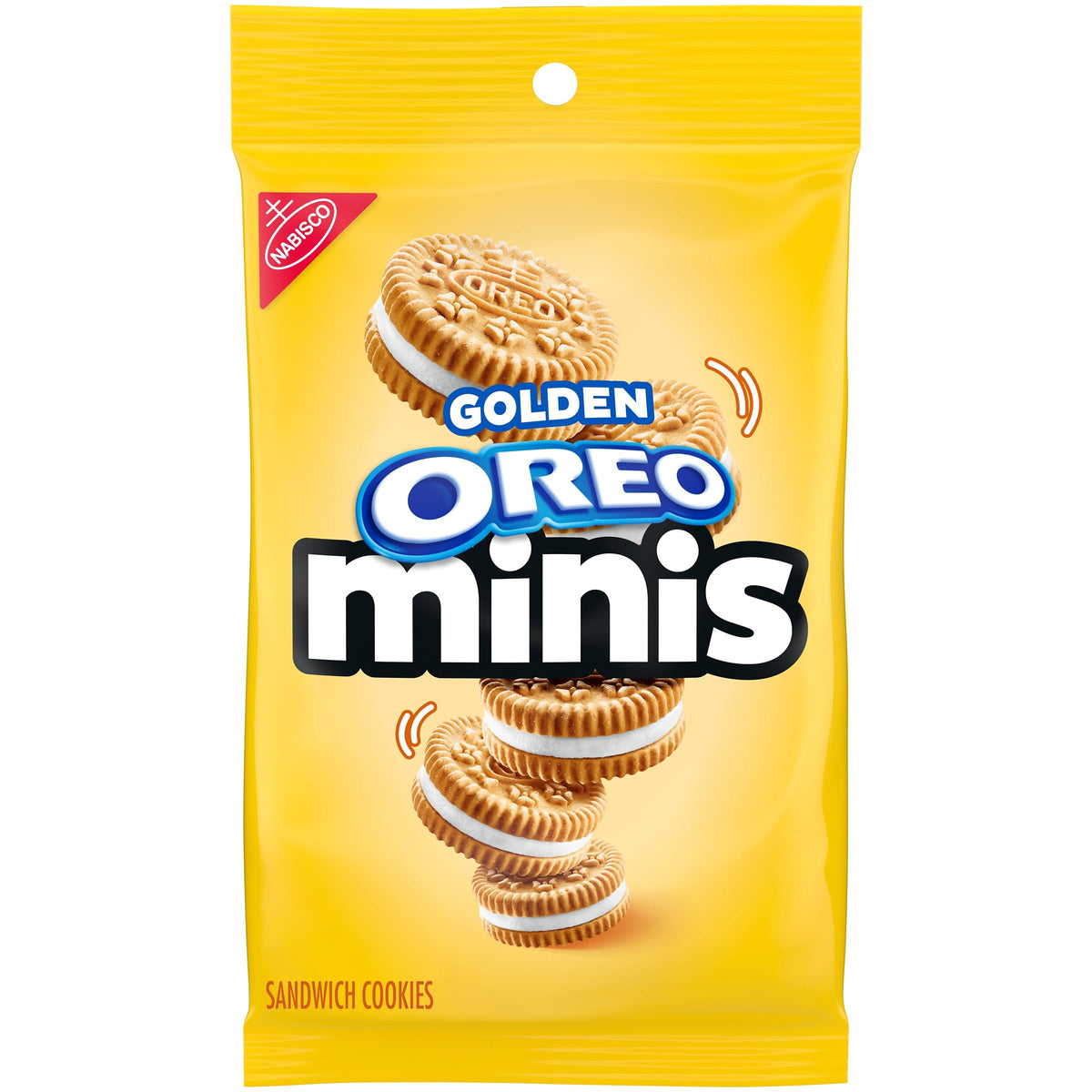 OREO Minis Golden pack front view for quick on-the-go snacking.