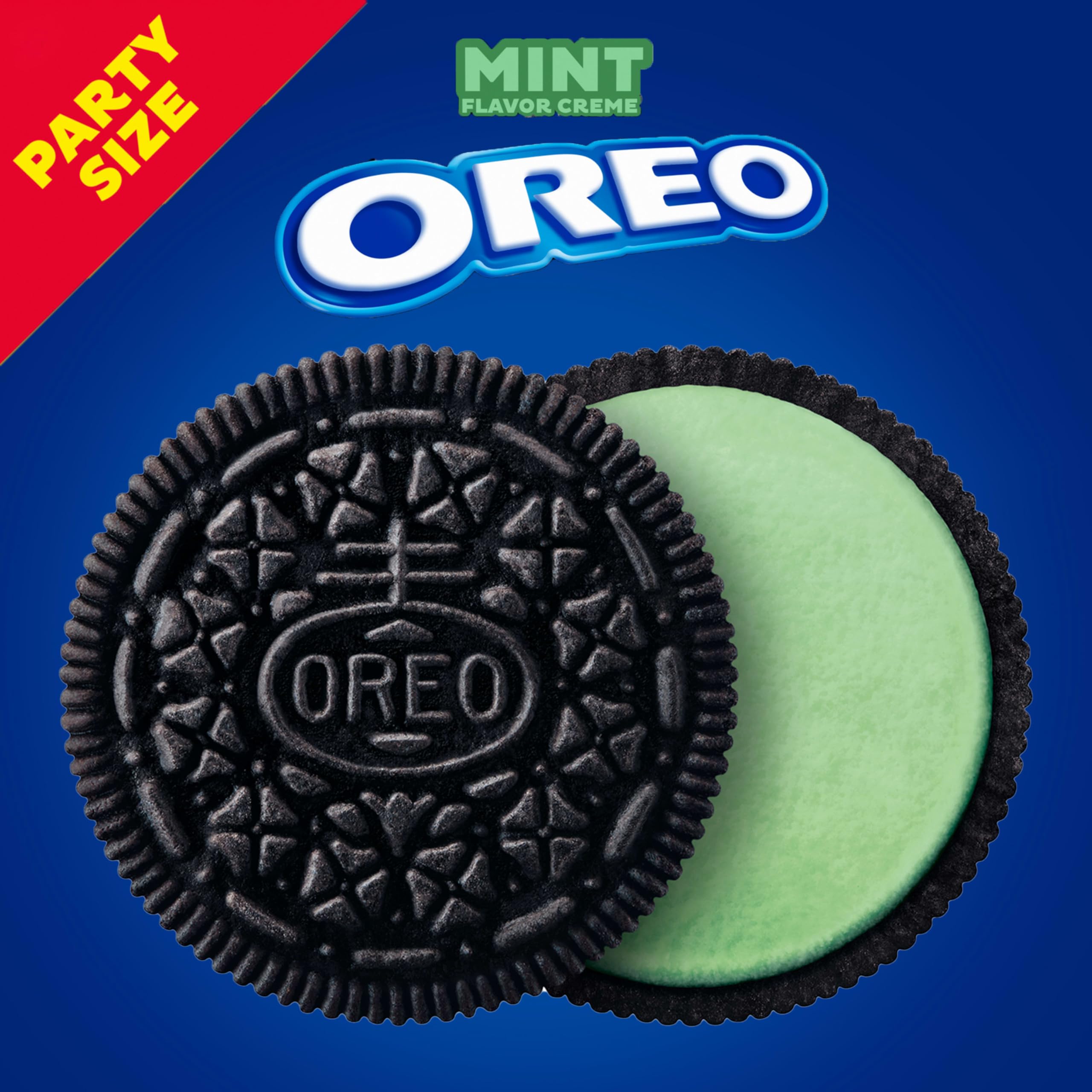 Stacked OREO Mint Creme cookies on a plate for sharing.