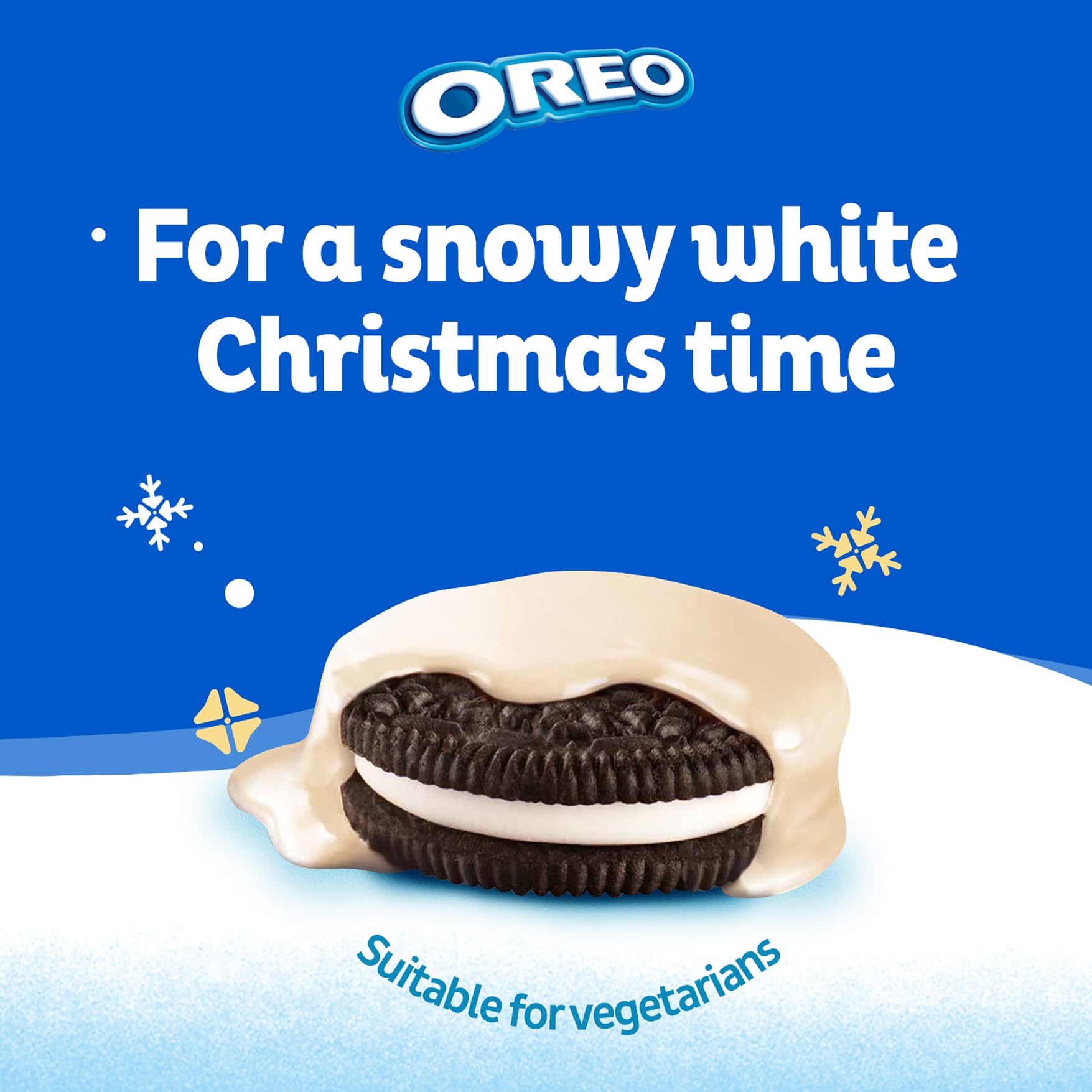 Oreo Snowy Enrobed Biscuits inner view showing biscuit and coating separation.
