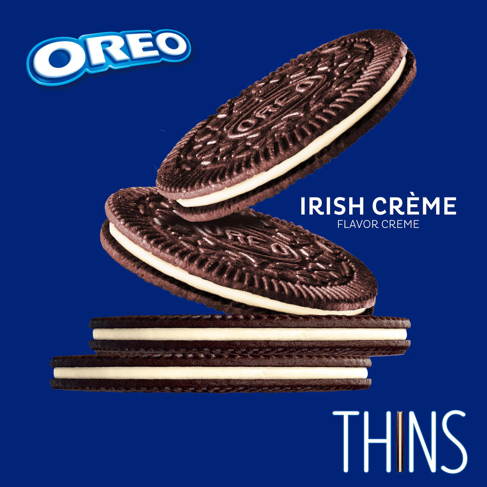 OREO Thins Irish Creme serving plate with dunk-ready cookies and milk