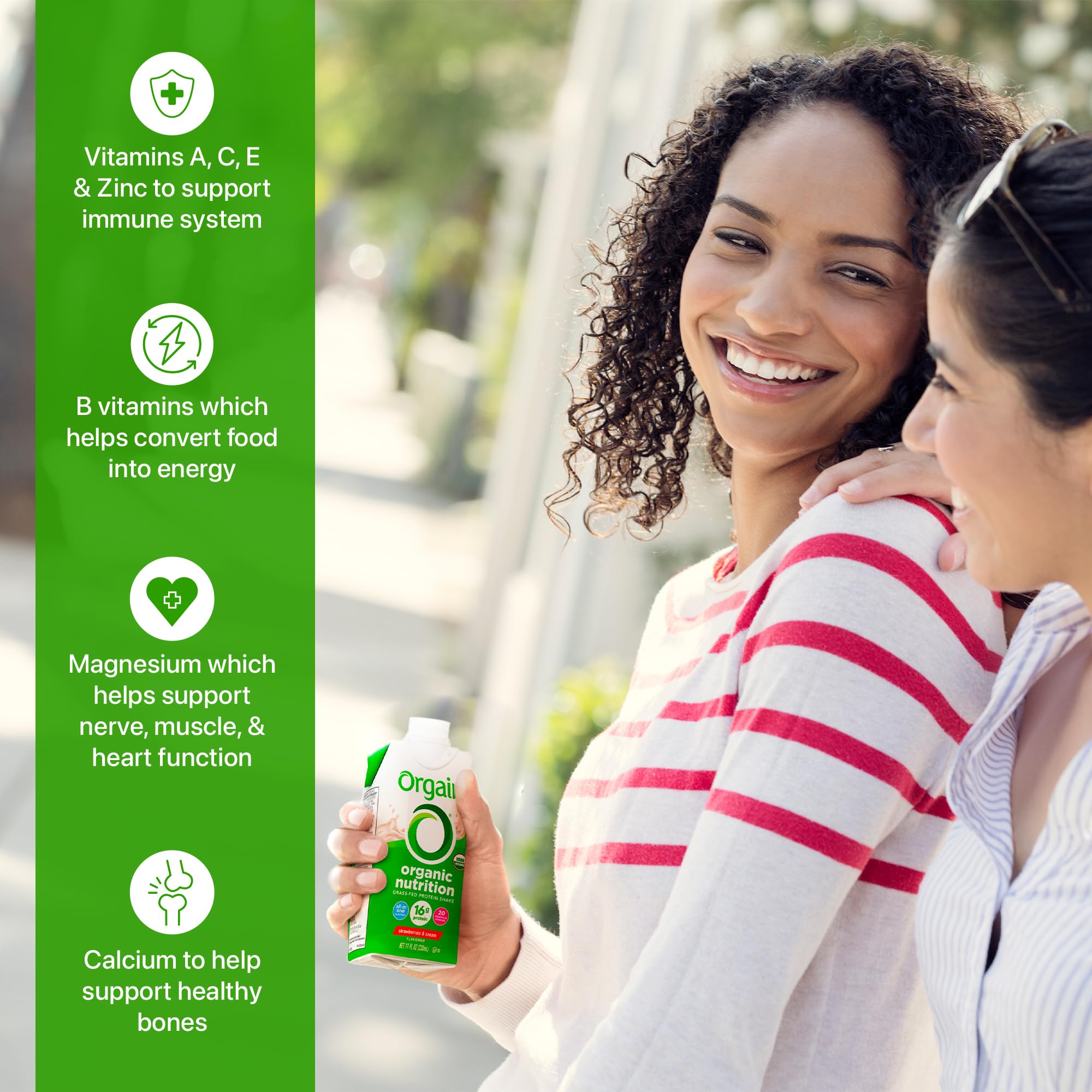 Orgain 20 vitamins and minerals label for daily nutrition support.