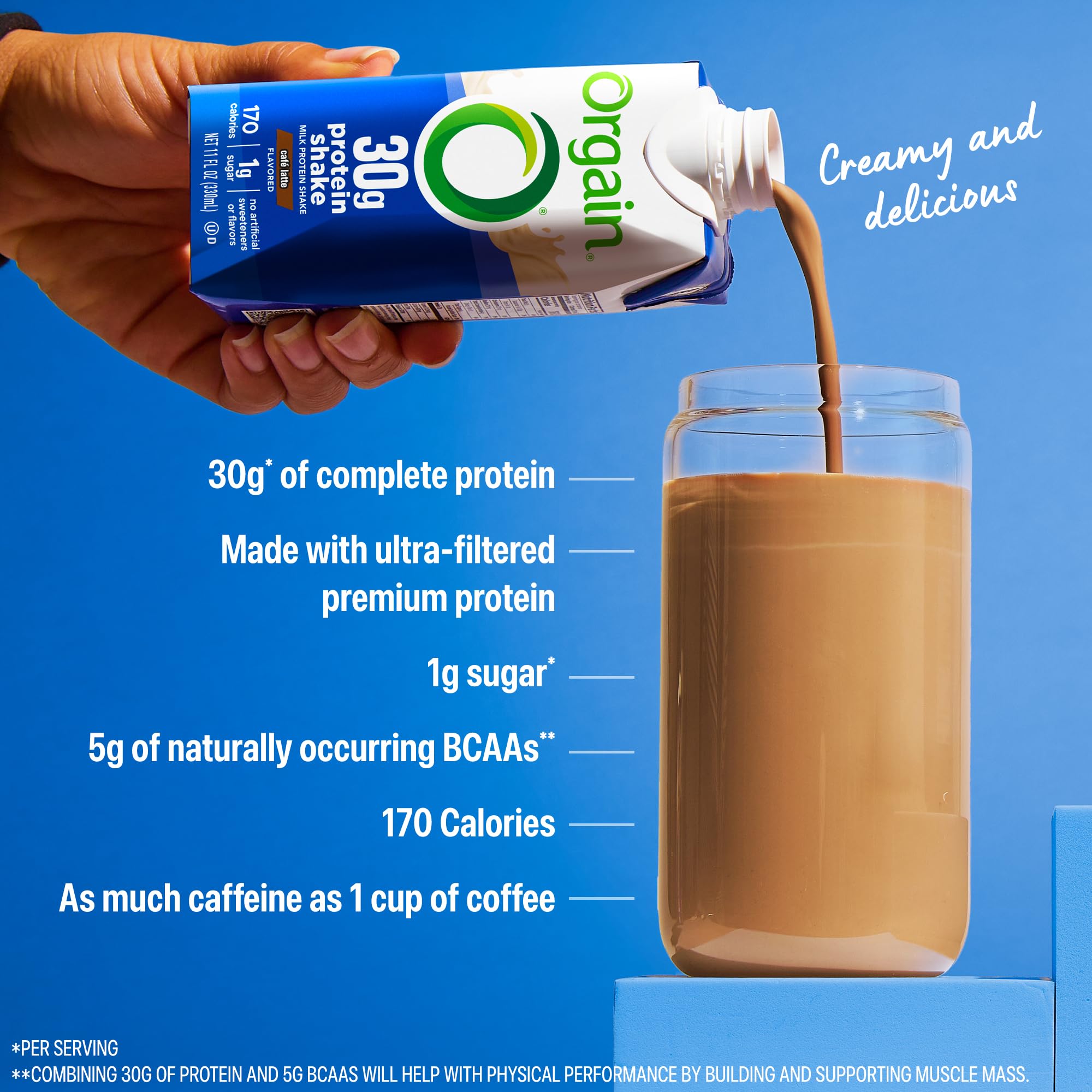 Orgain Cafe Latte 12-pack box emphasizes convenient meal replacement option.