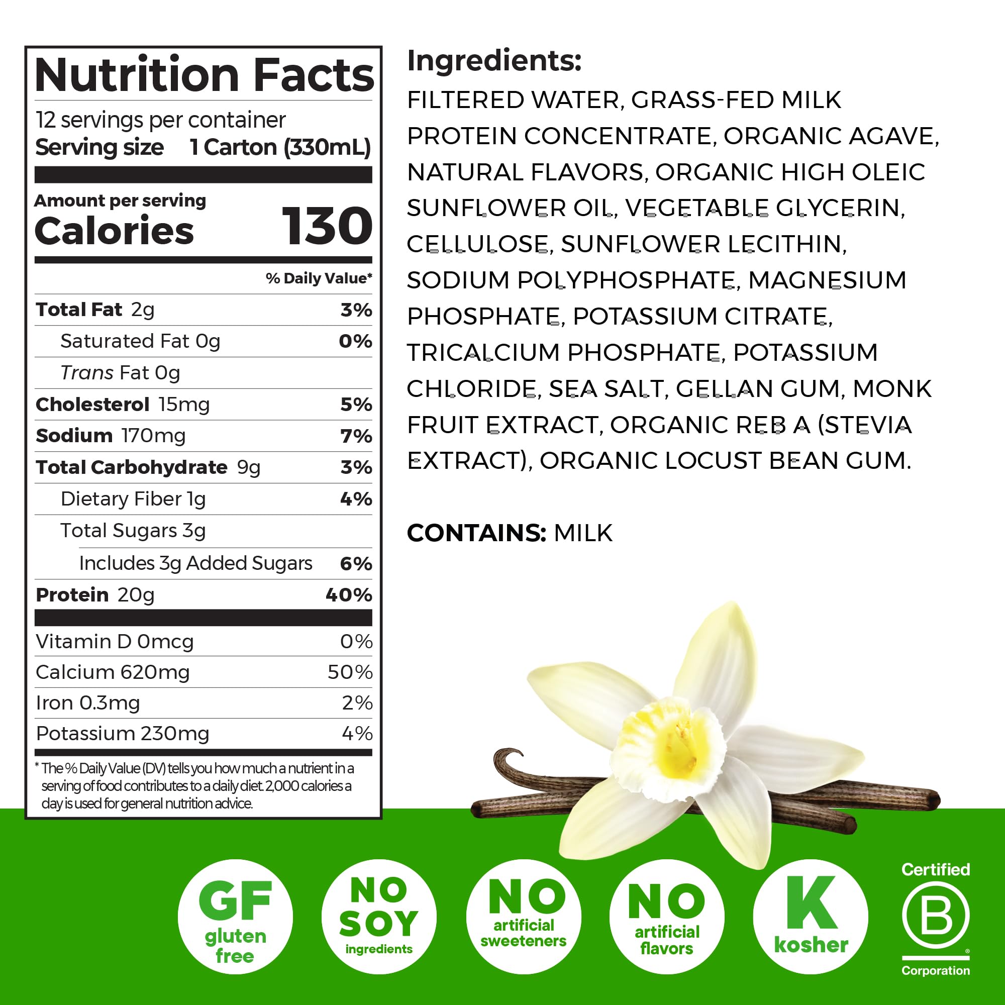 Pouring Orgain Vanilla Bean shake for quick, balanced nutrition.