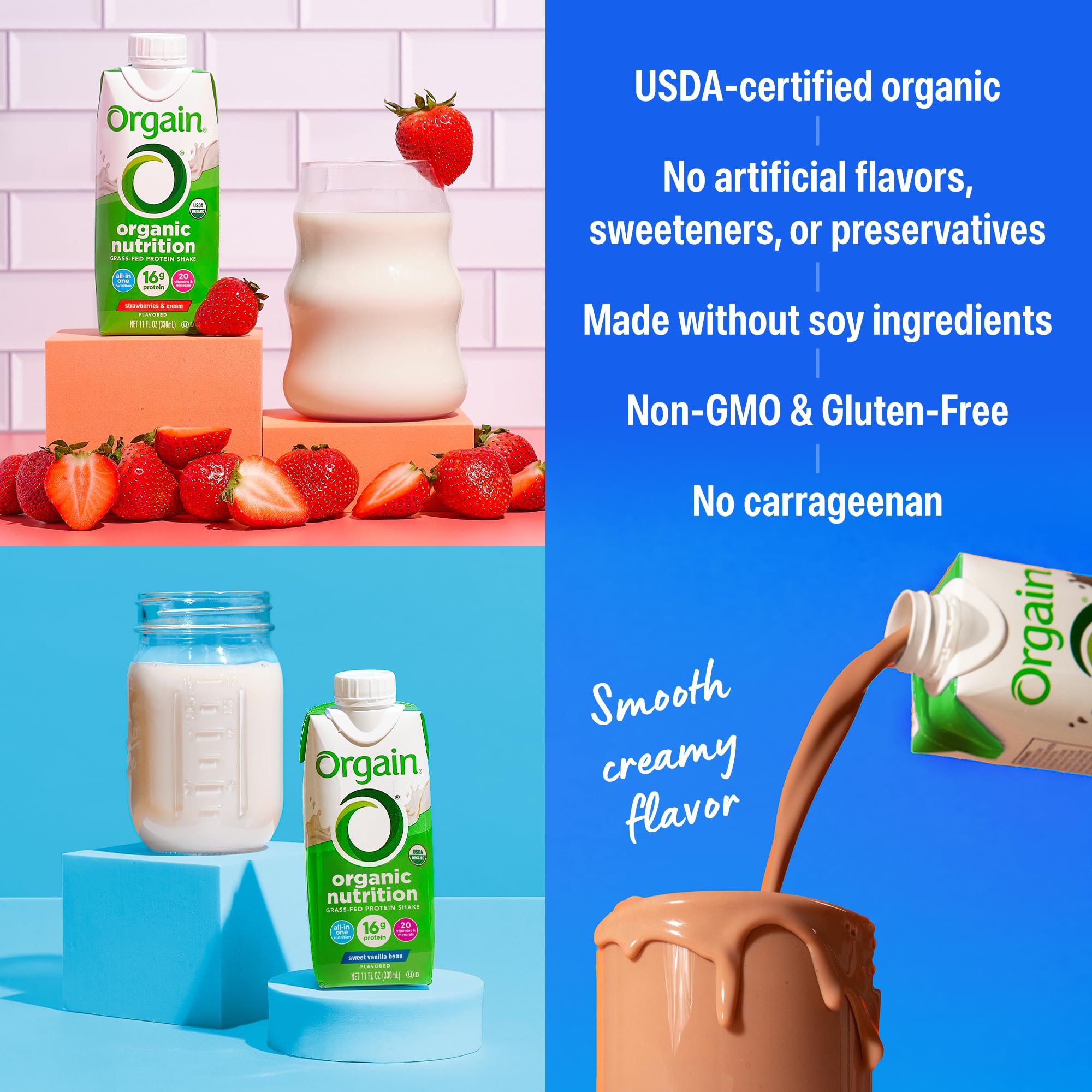 Orgain fruit and veggie blend label highlighting natural nutrition