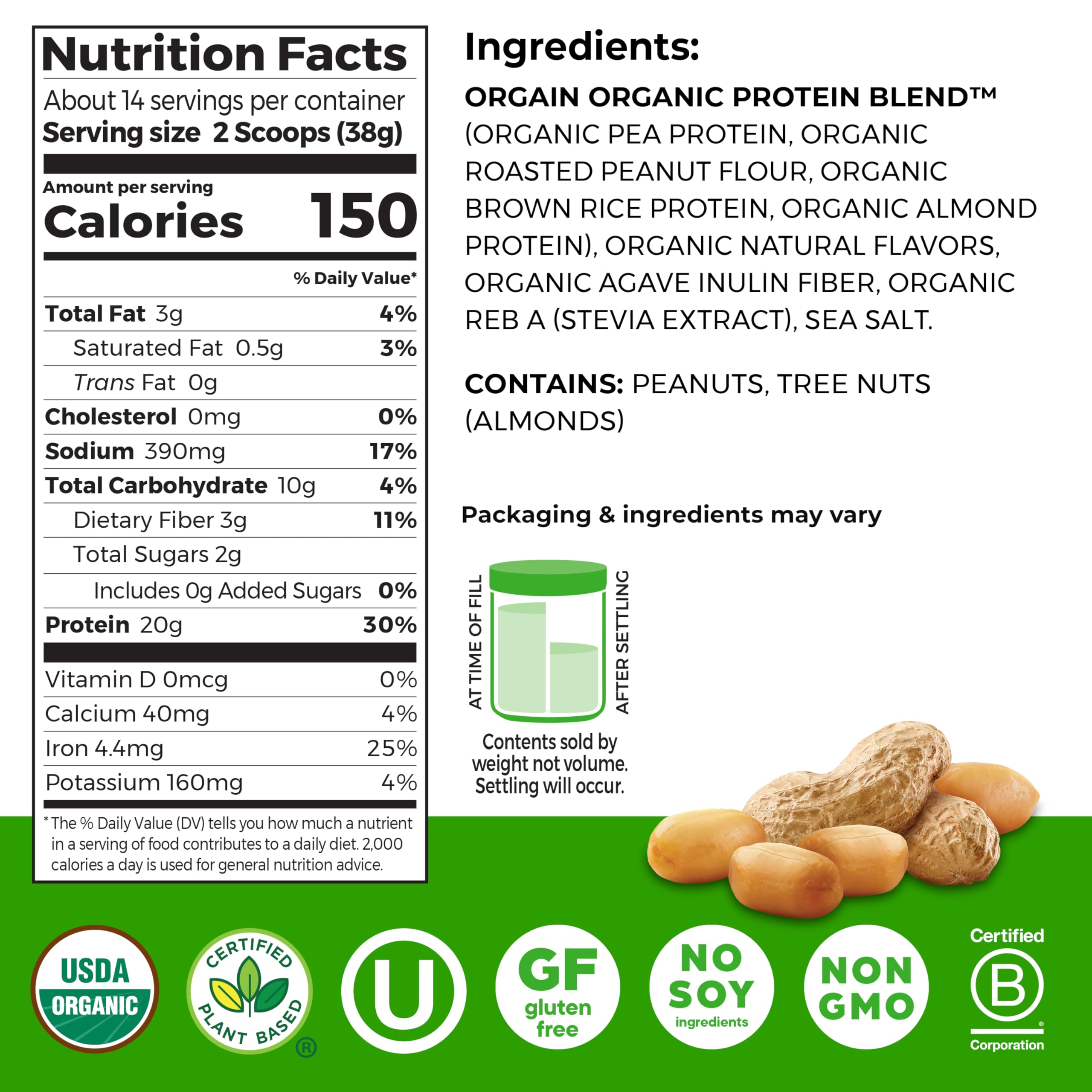 Orgain Justin's Nut Butter Protein Powder close-up shows smooth, nutty aroma.