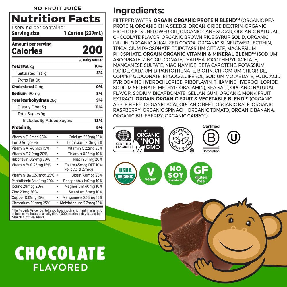 Orgain Kids Chocolate Shake pour showing smooth, kid-friendly nutrition on the go.