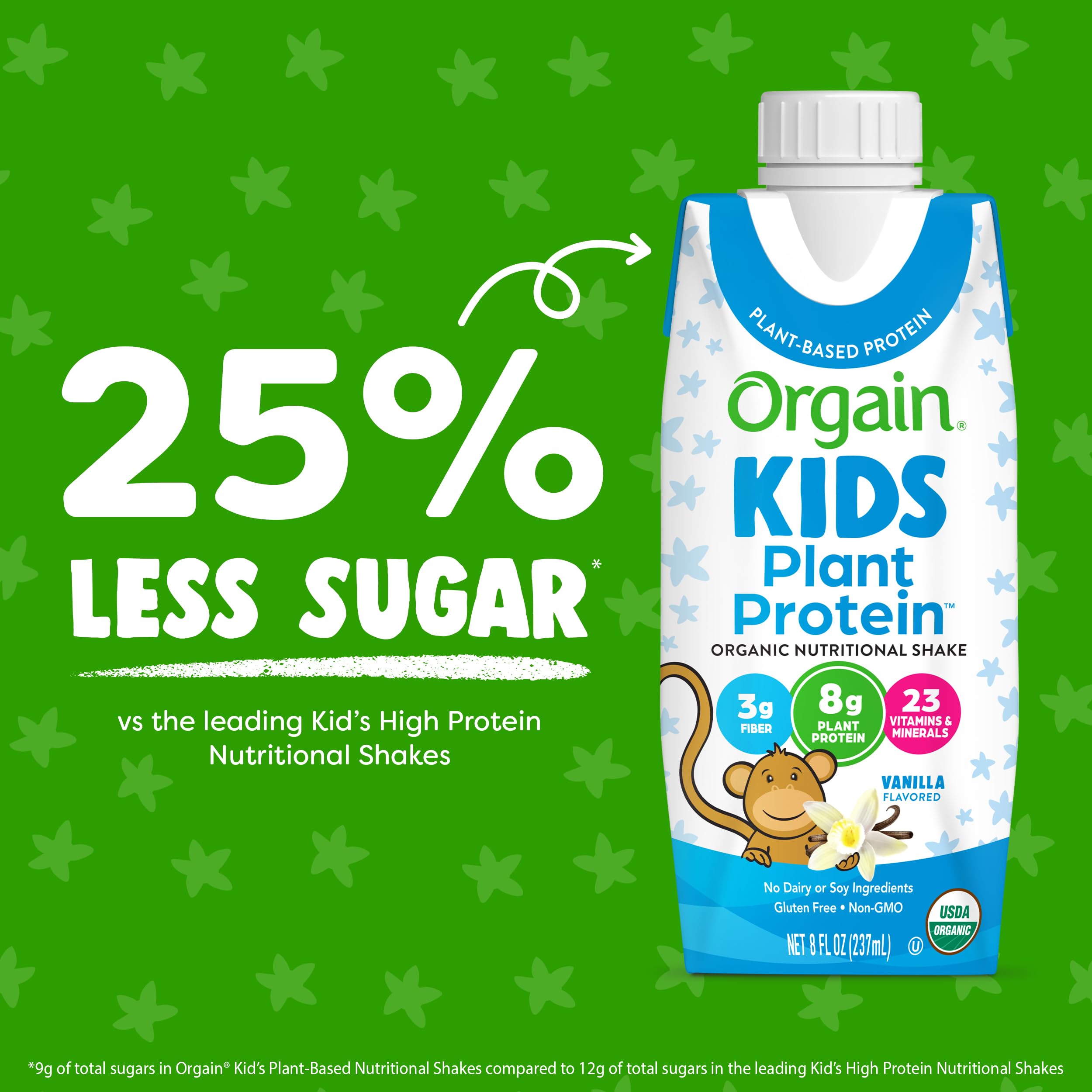 Orgain Kids fruit and vegetable blend ingredients highlighting vitamins and minerals.