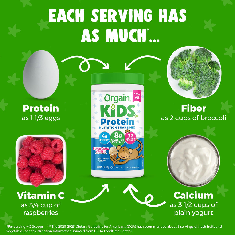 Orgain Kids protein scoop in vanilla bean flavor for breakfast boosts