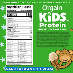 Orgain Kids Protein Shake tub with Vanilla Bean Ice Cream flavor