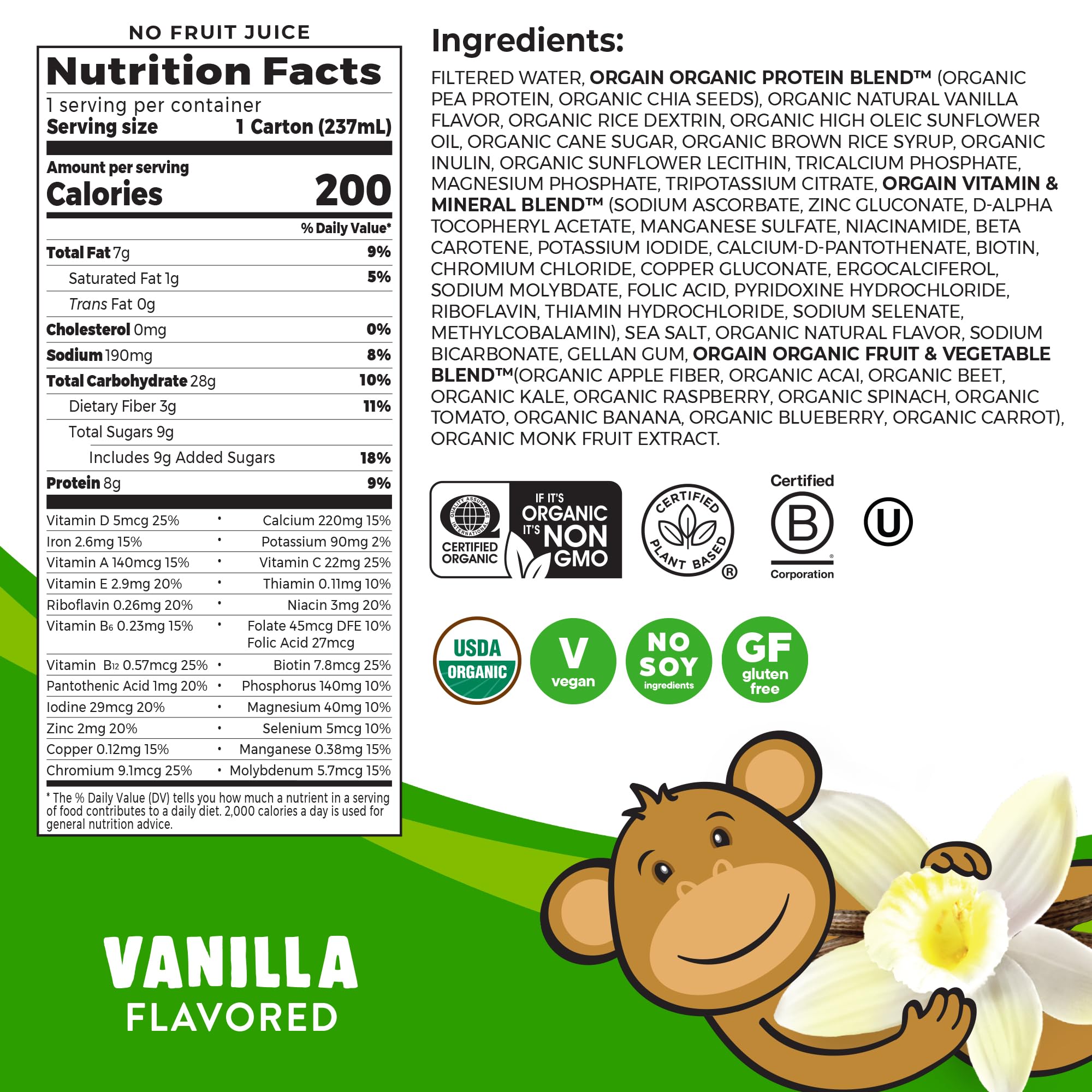 Orgain Kids Vanilla shake being poured into a glass for on-the-go nourishment.