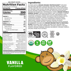 Orgain Kids Vanilla shake being poured into a glass for on-the-go nourishment.