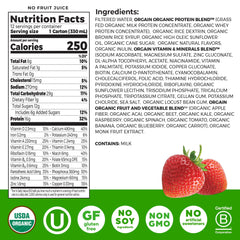 Orgain nutrition panel highlighting organic ingredients for balanced nutrition.
