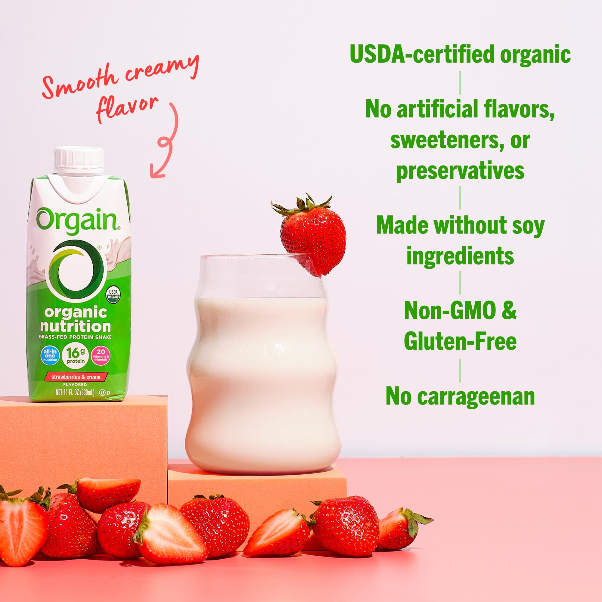 Orgain on-the-go packaging for busy lifestyles and easy use.