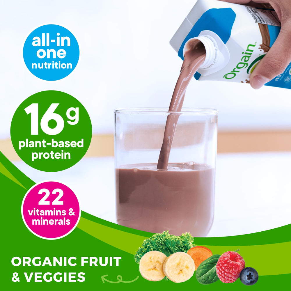 Orgain organic fruits and vegetables blend shown on ingredient panel.