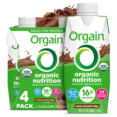 Orgain Organic Nutritional Shake Creamy Chocolate Fudge packaging for on-the-go nutrition.