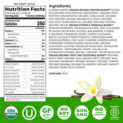 Orgain Organic Nutritional Shake Vanilla Bean being poured into a glass, showcasing creamy texture.