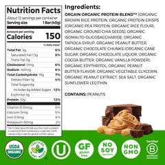 Close-up of Orgain bar wrapper highlighting peanut butter chocolate chunk texture