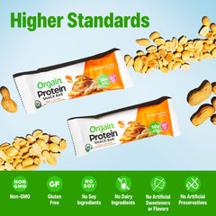 Orgain Peanut Butter nutrition facts displaying 10g protein per bar