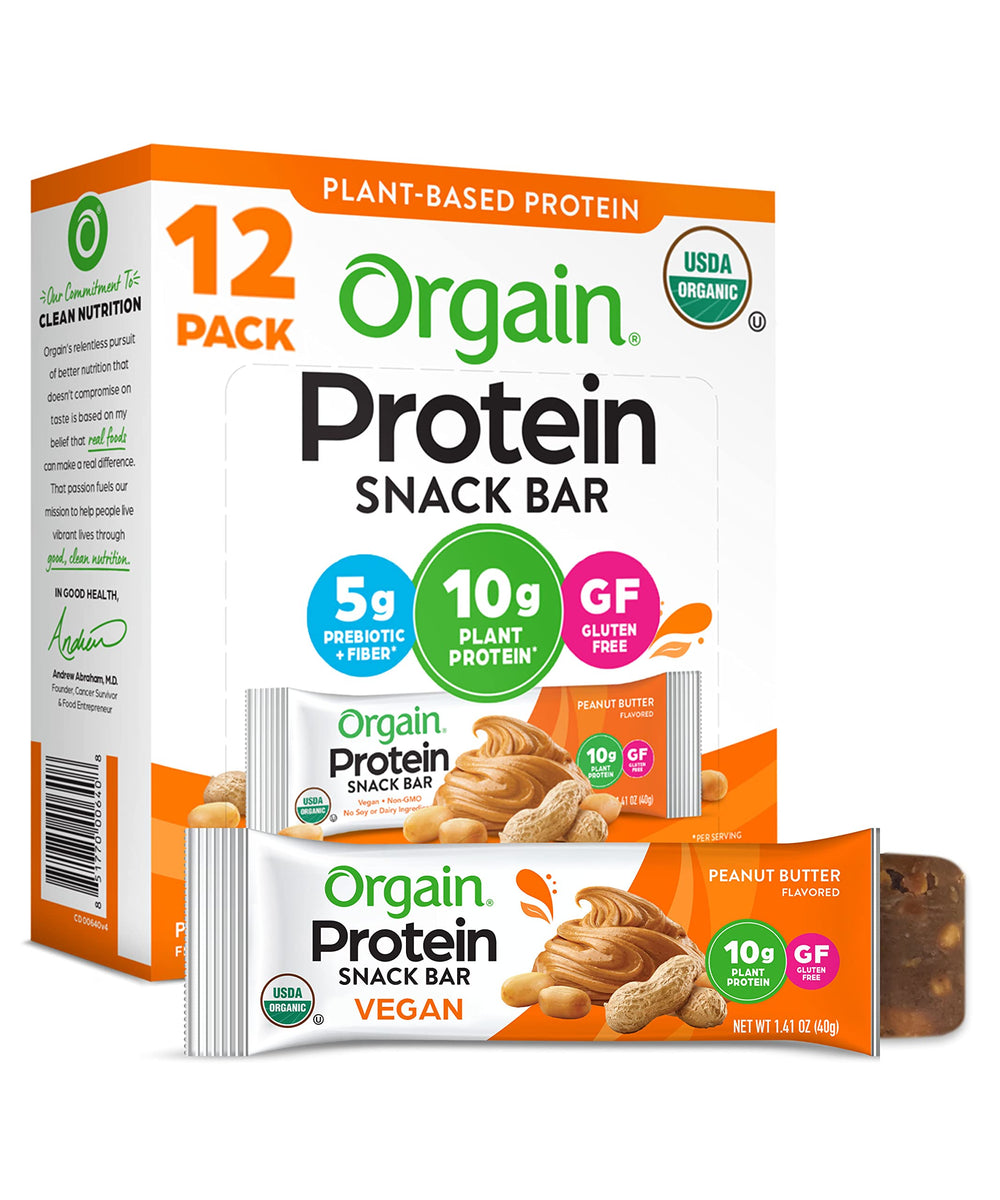 Orgain Organic Vegan Protein Bars Peanut Butter pack, ideal for on-the-go snacking and protein boost