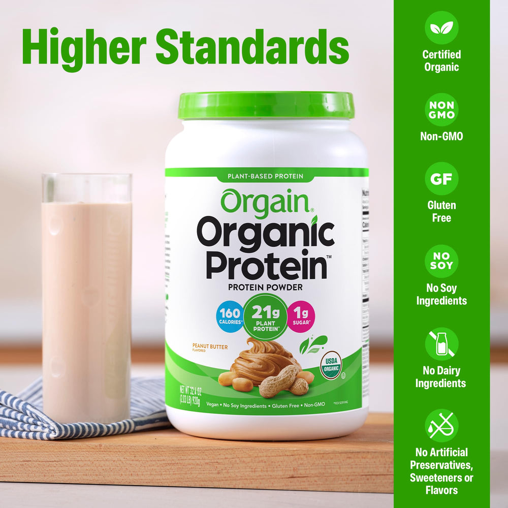 Orgain peanut butter shake shows creamy texture and smooth mix