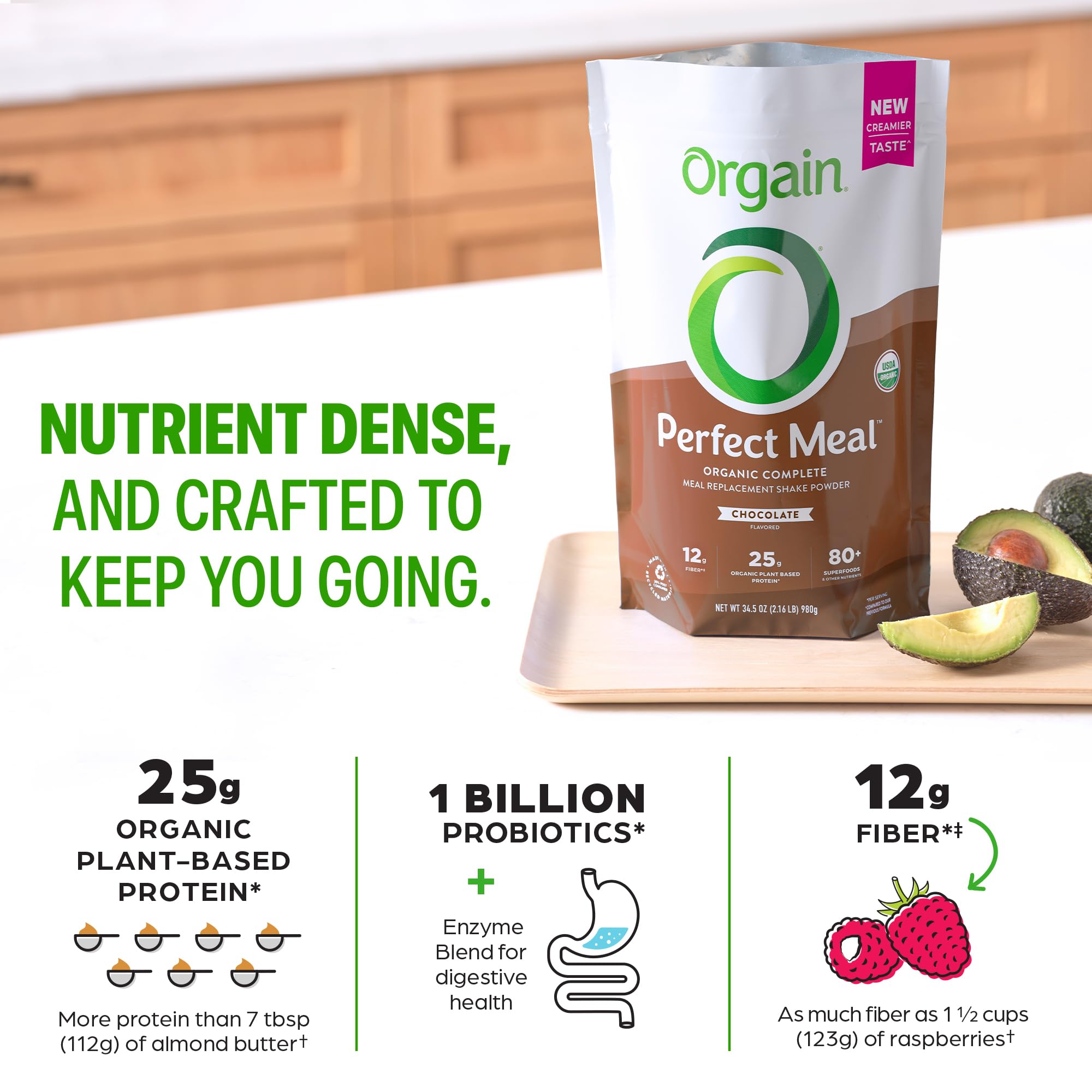 Orgain Perfect Meal protein scoop shows precise, convenient portions for each serving.