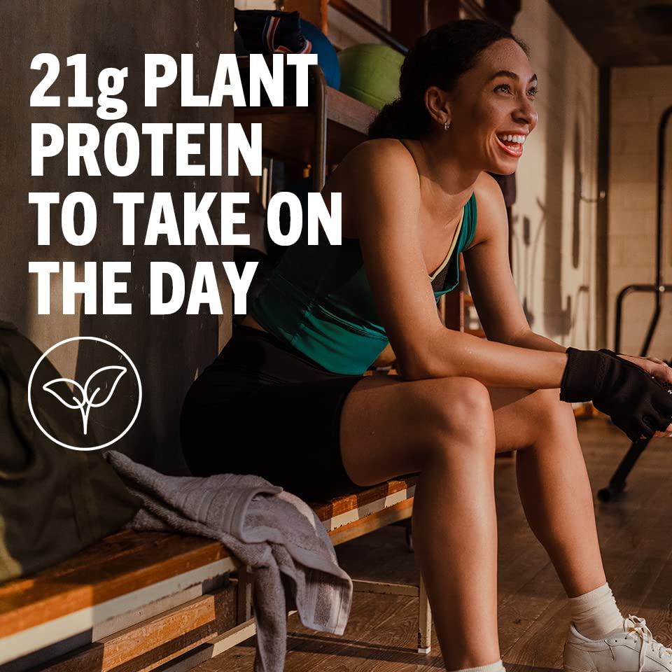 Nutrition panel close-up showing 21g protein and 6g fiber.