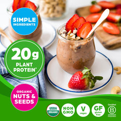 Orgain Simple Protein ingredients featuring almonds and chia seeds.