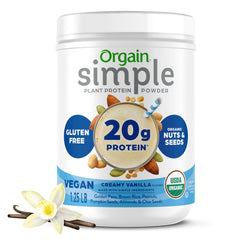 Orgain Simple Protein Powder Vanilla bottle shown for on-the-go nutrition