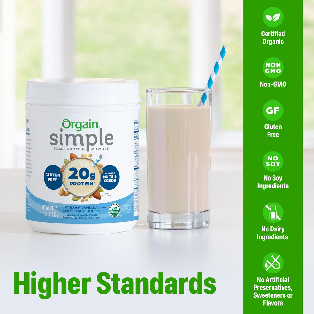 Orgain Simple Protein Powder Vanilla pour blends with any drink