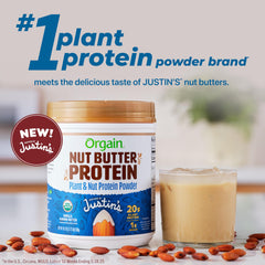 Orgain Vanilla Almond Butter Protein Powder dissolving in water for a creamy shake.