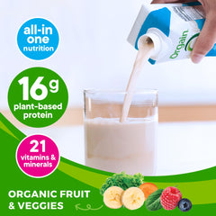 Orgain nutrition panel highlights 16g plant-based protein per serving.