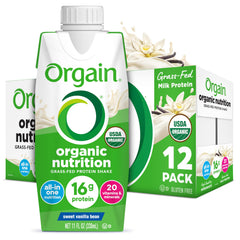 Orgain Vanilla Bean Nutritional Shake bottle for on-the-go protein.