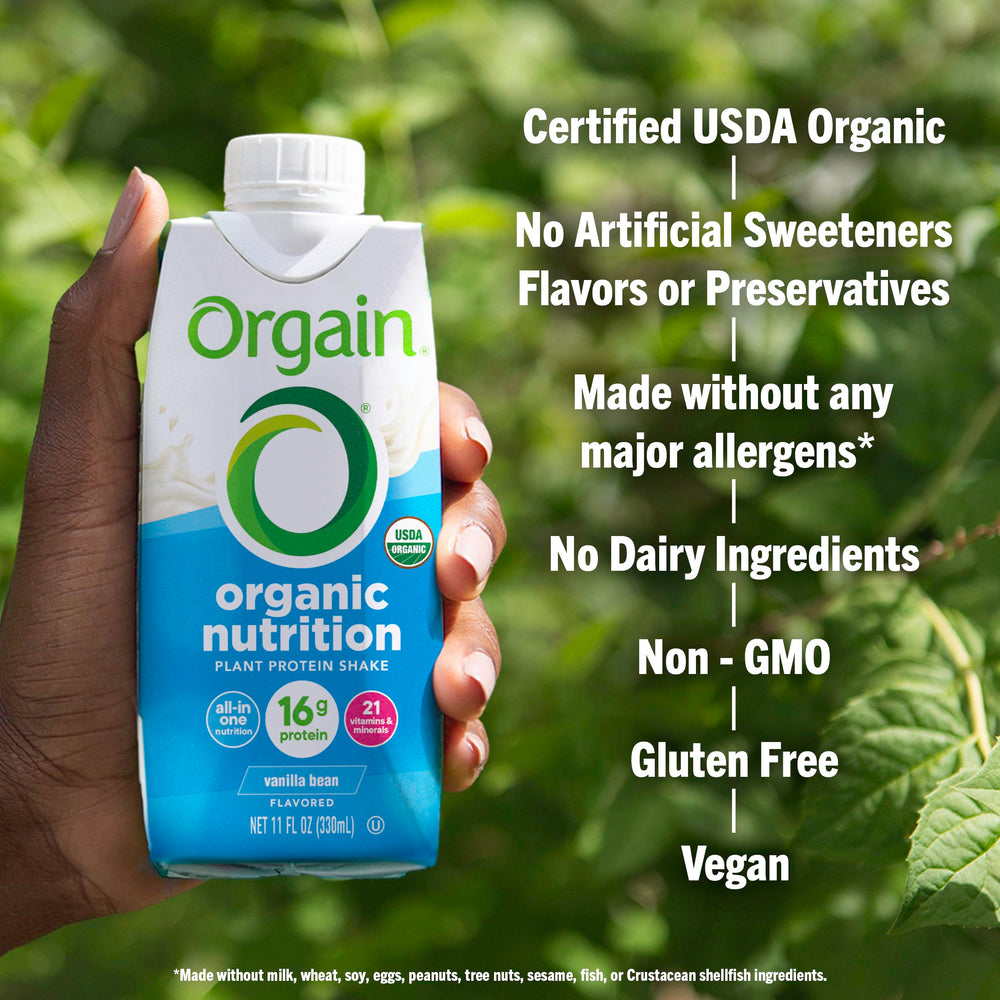 Orgain pack of 12 bottles for easy daily protein access.