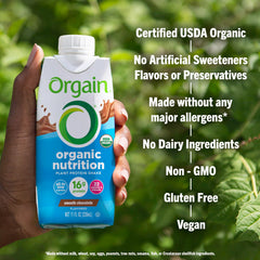 Orgain 22 vitamins and minerals badge highlighting key nutrients.