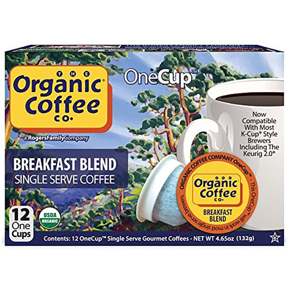 The Organic Coffee Co. OneCUP Breakfast pod, Keurig 2.0 compatible for easy brewing.