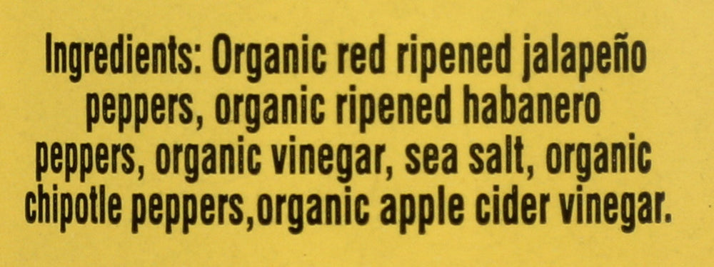 Gluten free badge on Organic Harvest Chipotle Habanero bottle.