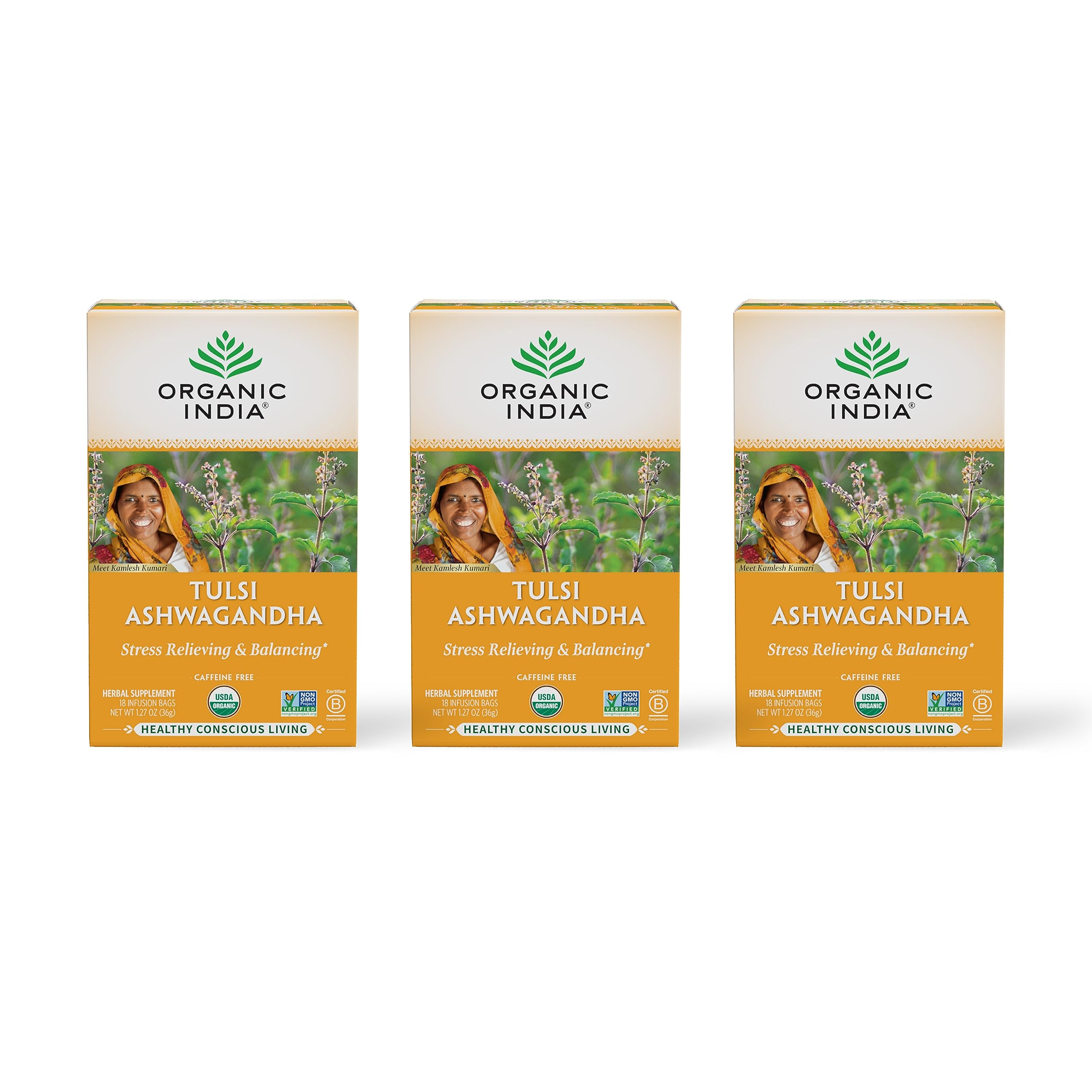 ORGANIC INDIA Calming Tulsi Ashwagandha tea bags for a soothing ritual