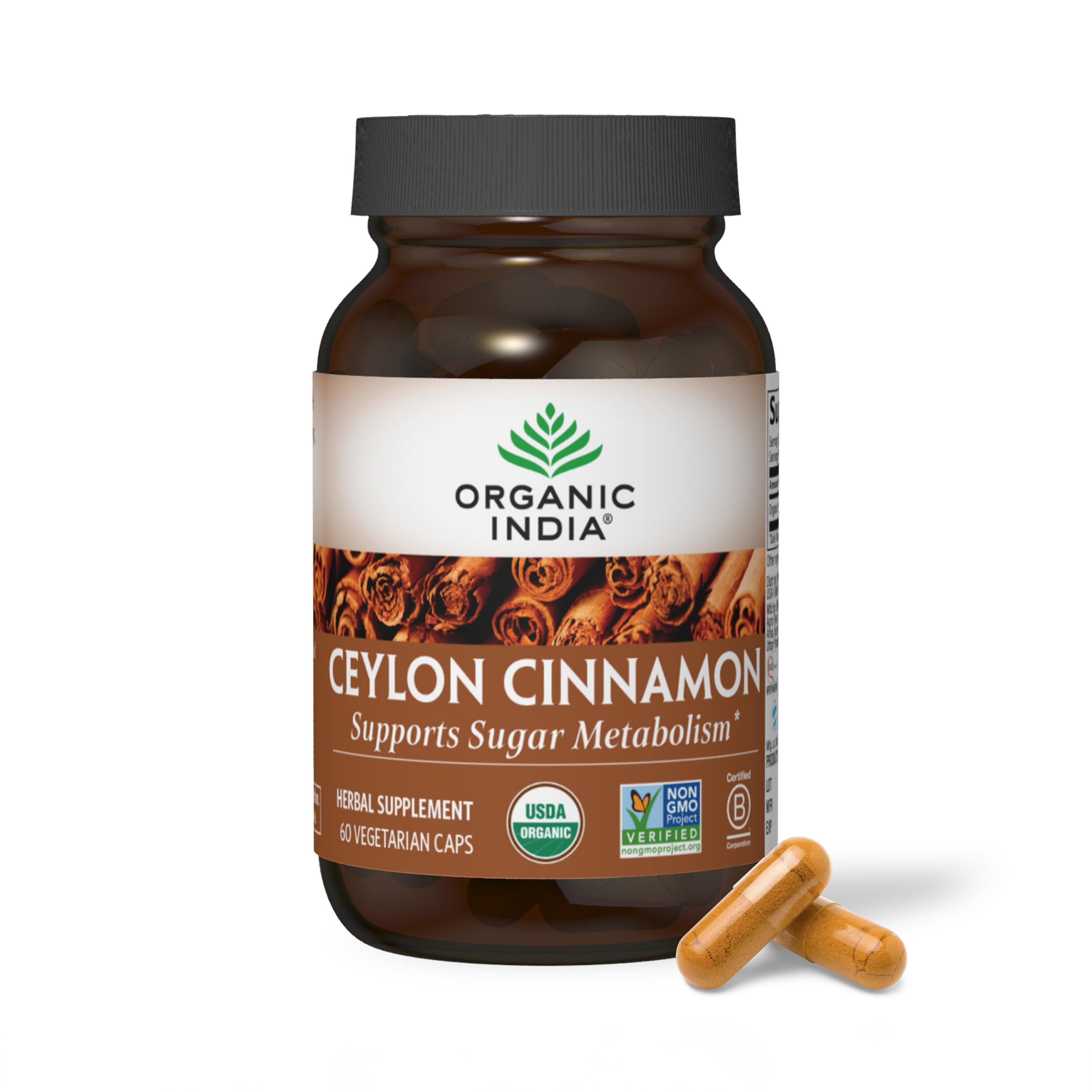 Organic India Ceylon Cinnamon bottle pour supports digestion and antioxidant activity