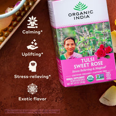 Rose petals closeup used in Organic India Tulsi Sweet Rose Tea