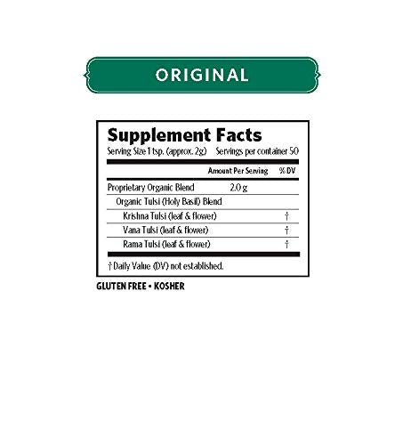 Organic India Tulsi Original cup with lemon suggests revitalizing caffeine-free delight.