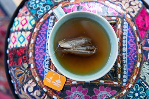 Organic India Tulsi Original steaming cup conveys a fragrant, stress-relief moment.