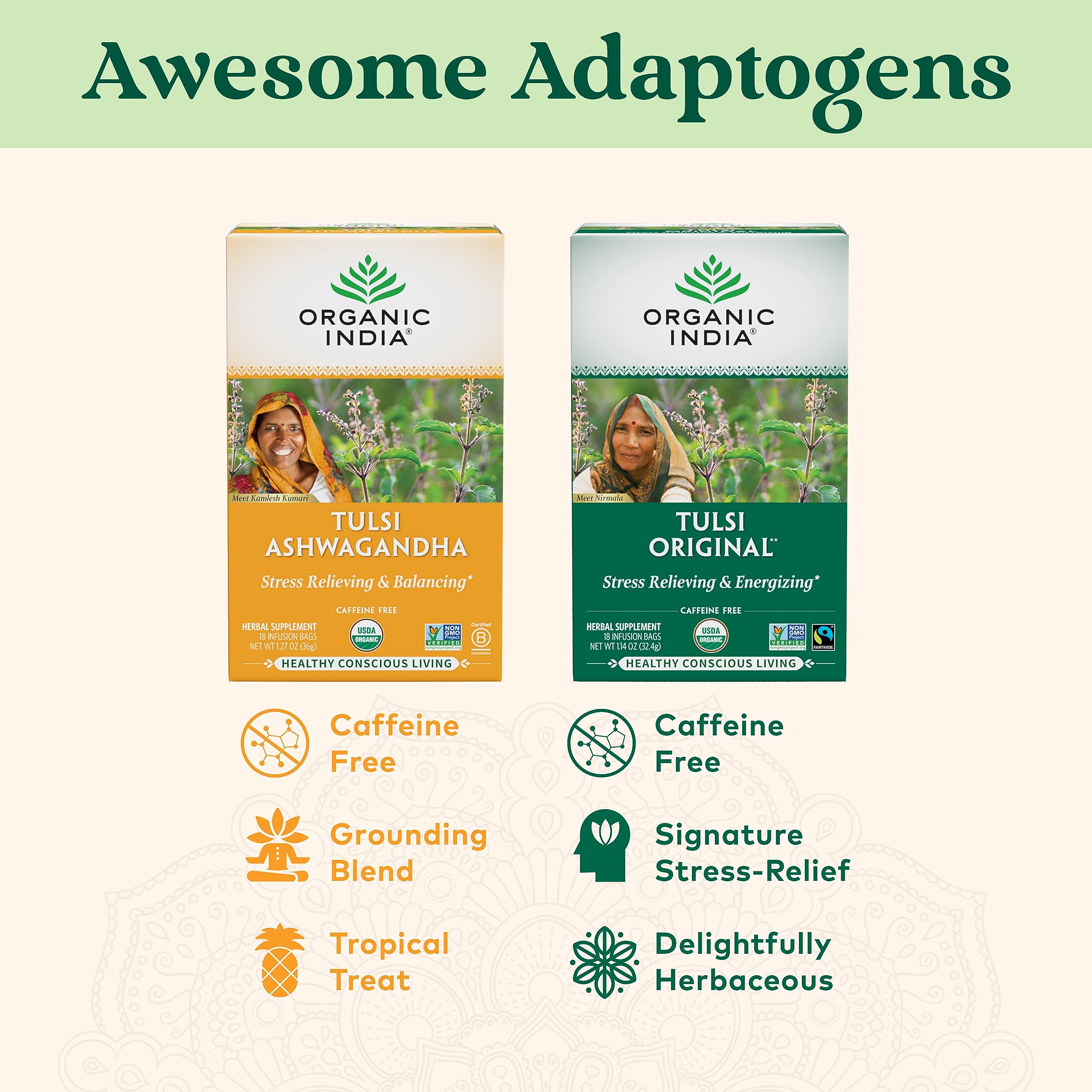 Pouring ORGANIC INDIA Tulsi Original tea captures a soothing, calm moment.