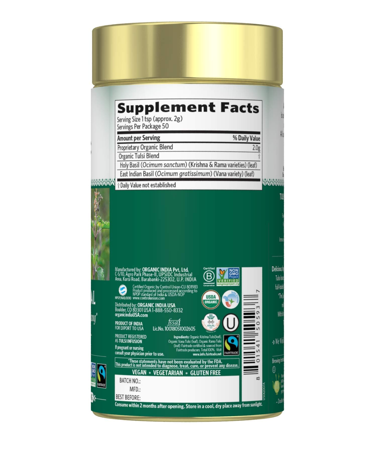 Organic India Tulsi Original steeping cup for a soothing tea moment.